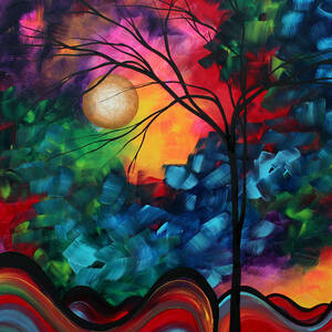 Abstract Art Original Tree Moon Landscape Painting Prints Home