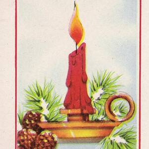Christmas Illustration 1386 - Vintage Christmas Cards - Candle on Lamp ...