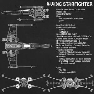 Diagram Illustration for the T-65 X-Wing Starfighter from Star Wars with technical data information #3 by SP JE Art