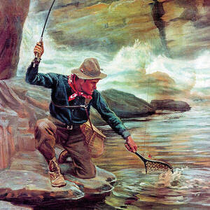 Fisherman By Stream by Philip R Goodwin