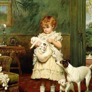 Girl with Dogs by Charles Burton Barber