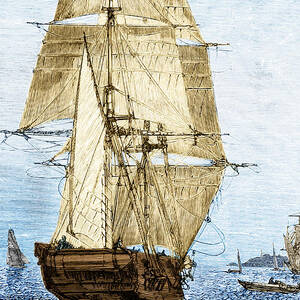 Hms Beagle In Phosphorescent Sea by Science Source