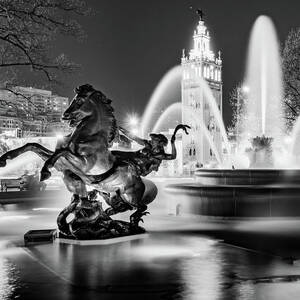 Elegance In Monochrome At The Mill Creek Park Fountain - Kansas City Plaza by Gregory Ballos