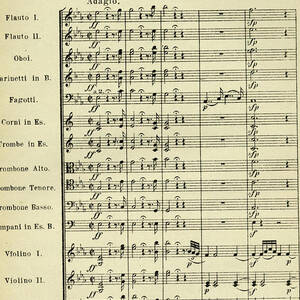 Mozart. Opening page of score for Overture from opera Magic Flute, Die Zauberflote by Wolfgang Amadeus Mozart