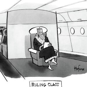 Ruling Class King sits alone in separate cabin on airplane. by Kaamran Hafeez