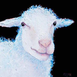 Sheep painting on black by Jan Matson
