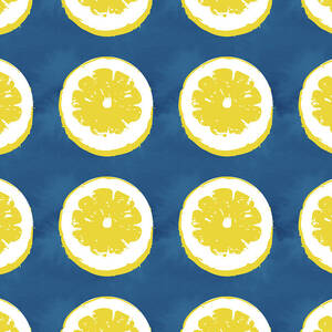 Sliced Lemons on Blue- Art by Linda Woods by Linda Woods