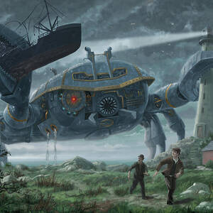 Steampunk Giant Crab attacks Lighthouse by Martin Davey