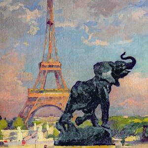 The Eiffel Tower and the Elephant by Fremiet by Jules Ernest Renoux