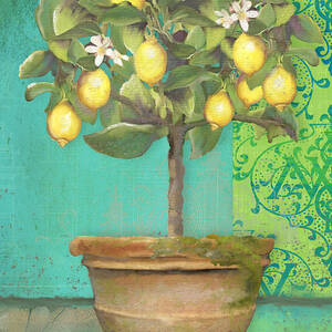 Tuscan Lemon Topiary - Damask Pattern 1 by Audrey Jeanne Roberts