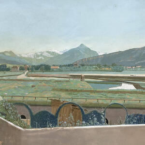 View of the Mont Blanc Massif from the Artist's Studio in Geneva, with Self-Portrait by Jean-Etienne Liotard