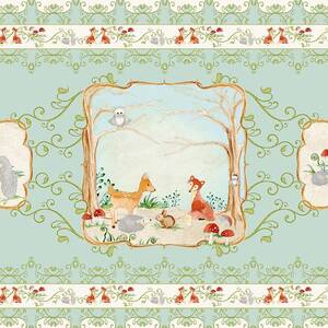 Woodland Fairy Tale - Aqua Blue Forest Gathering of Woodland Animals by Audrey Jeanne Roberts