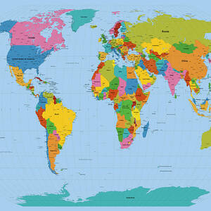 World Map Bright by Michael Tompsett