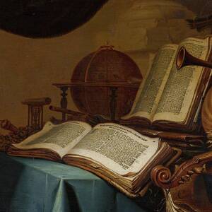 Still Life With Books, A Globe And Musical Instruments by Jan Vermeulen