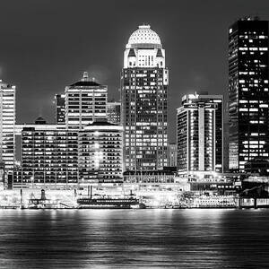 Louisville Skyline Canvas Wall Art Kentucky Dusk Cityscape Prints Pictures  Black and White Waterfront Park Wall Decor USA City Downtown Panoramic
