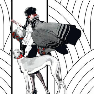 Ester and Her Greyhound Art Deco Haute Couture Fashion illustration by Tina Lavoie