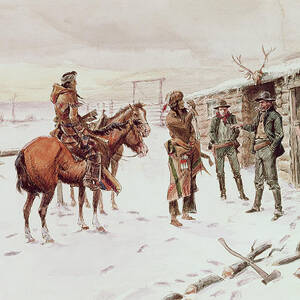 Indian Trading Post By Russell by Artist - Charles Marion Russell