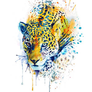 Lurking Leopard Watercolor Portrait by Marian Voicu