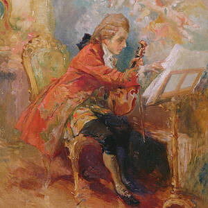 Mozart Playing The Violin Oil On Board by Jean-louis Ernest Meissonier