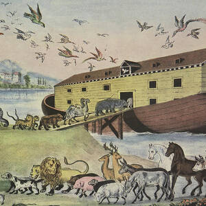Noahs Ark, And They Went In Unto Noah Into The Ark, Two And Two Of All Flesh by Currier And Ives