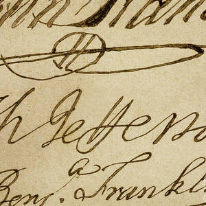 Signatures Of John Hancock, Thomas Jefferson And Benjamin Franklin On Declaration Of Independence by American School