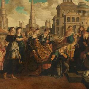 Solomon and the Queen of Sheba. by Jan van Scorel -circle of- Jan Swart van Groningen -rejected attribution-