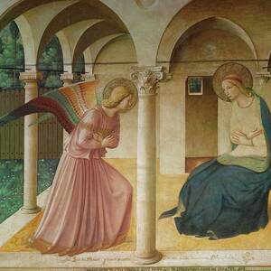 The Annunciation. Fresco in the former dormitory of the Dominican monastery San Marco, Florence. by Fra Angelico -c 1395-1455-