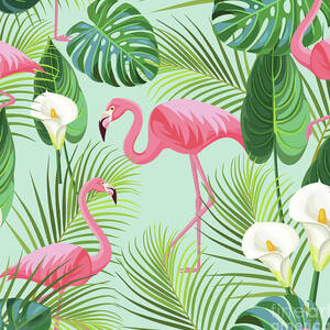 Tropical Pattern With Flamingos. Vector by Taisiia Iaremchuk
