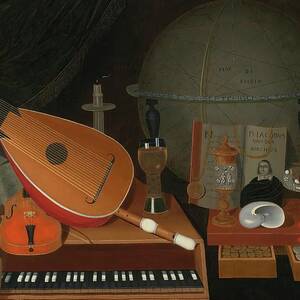 Vanitas Still Life With Musical Instruments, A Globe by R. Arnold