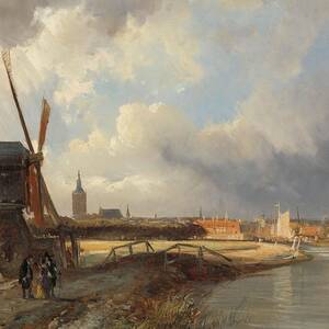 View of The Hague. View of The Hague from the Delftse Vaart in the Seventeenth Century. by Cornelis Springer -1817-1891-