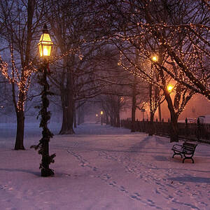 Walking the path on Salem MA Common by Jeff Folger
