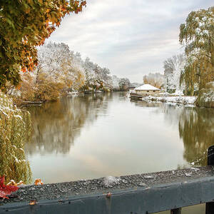 Yahara Splendor - Early snowfall on trees at Yahara still with fall colors by Peter Herman