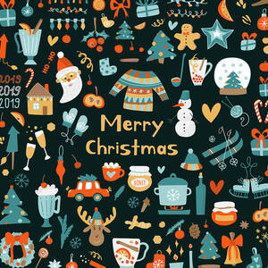 Christmas and New Year elements with holiday objects and symbols. Hand drawn style #1 by Julien