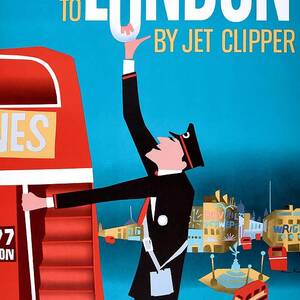 1950s LONDON Pan Am Airline Travel Poster by Retro Graphics