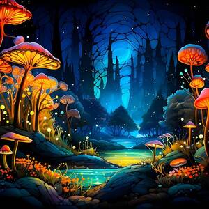 A psychedelic, vibrant fractal representation of a forest No 2 by Andre Petrov