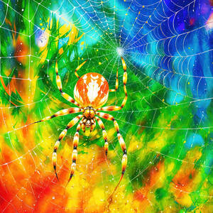 Abstract spider on a spiderweb - colorful digital painting by Nicko Prints