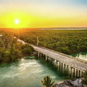Aerial sunset with the bridge between Sugarloaf and Saddlebunch Keys by Mihai Andritoiu