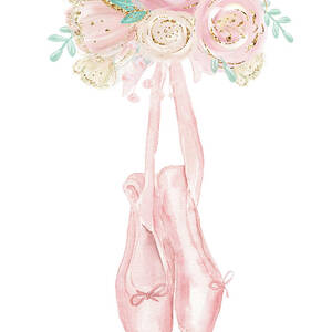 Ballerina Ballet Shoes Floral Feather Watercolor Gold Pink Mint by Pink Forest Cafe