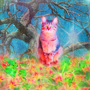 Cat In Tree With Tiger Lilies  by Aimee L Maher ALM GALLERY