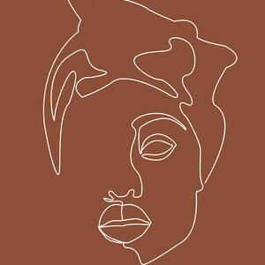 Face 12 Abstract Minimal Line Art Portrait Of A Girl Single Stroke Portrait Terracotta Brown Mixed Media By Studio Grafiikka