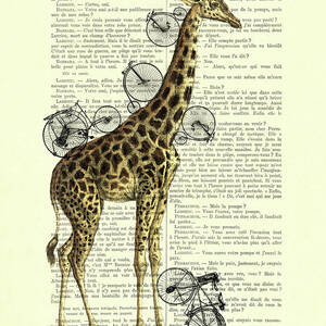 Art Print Antique Dictionary Page Vintage Giraffe Victorian Gent Animal Picture 