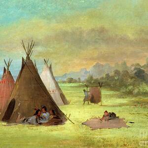 Vintage Framed Wall Art Paintings Crow Lodge of Twenty-five Buffalo Skins #117 Native American Painting Framed Antique Art Prints