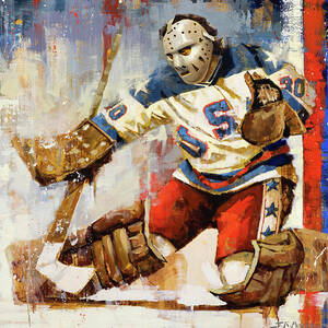 Martin Brodeur New Jersey Devils Hockey Art T-Shirt by J Markham - Pixels