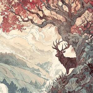 Misty Mountain Misty Mountain Majesty with Majestic Deer Majestic Deer Autumnal Trees by Clint McLaughlin