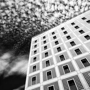 Modern architecture - library building Stuttgart Black and White by Matthias Hauser