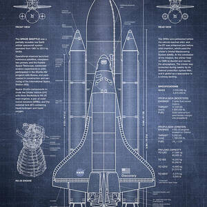 NASA Space Shuttle Blueprint in High Resolution - light blue 