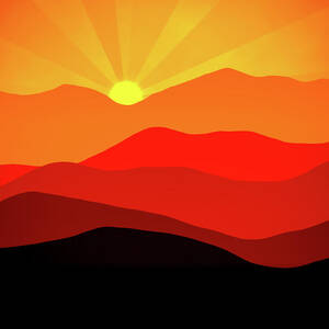 Orange and Red Sunset and Mountains 01 Abstract Minimalism by Matthias Hauser