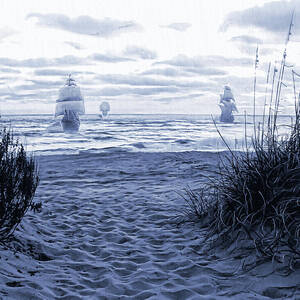 Pirate Ships on a Delft Blue Sea  by Shelli Fitzpatrick