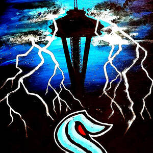 Seattle Kraken Anchor Space Needle Art T-Shirt by Teo Alfonso - Pixels