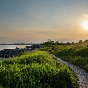 Sunset Path by a Lake by John Twynam
